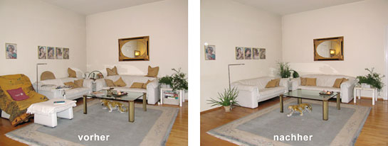 Foto Wohnraum vor und nach Homestaging